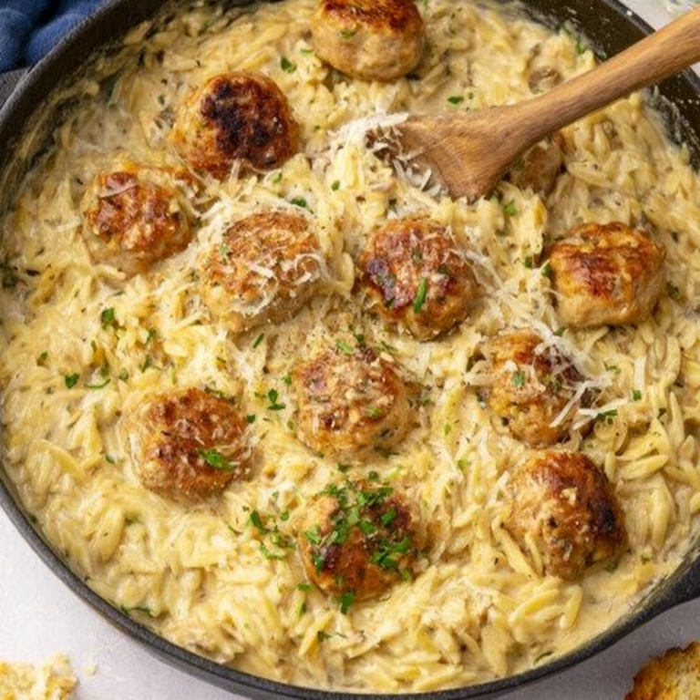 One Pan Chicken Meatballs with Orzo