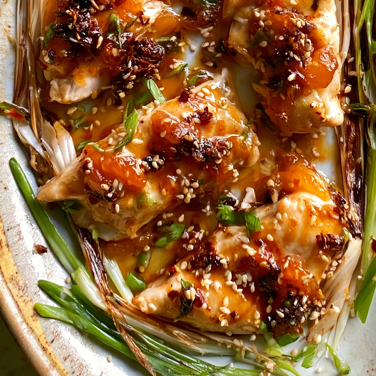 Sesame Apricot Chicken with Charred Scallions