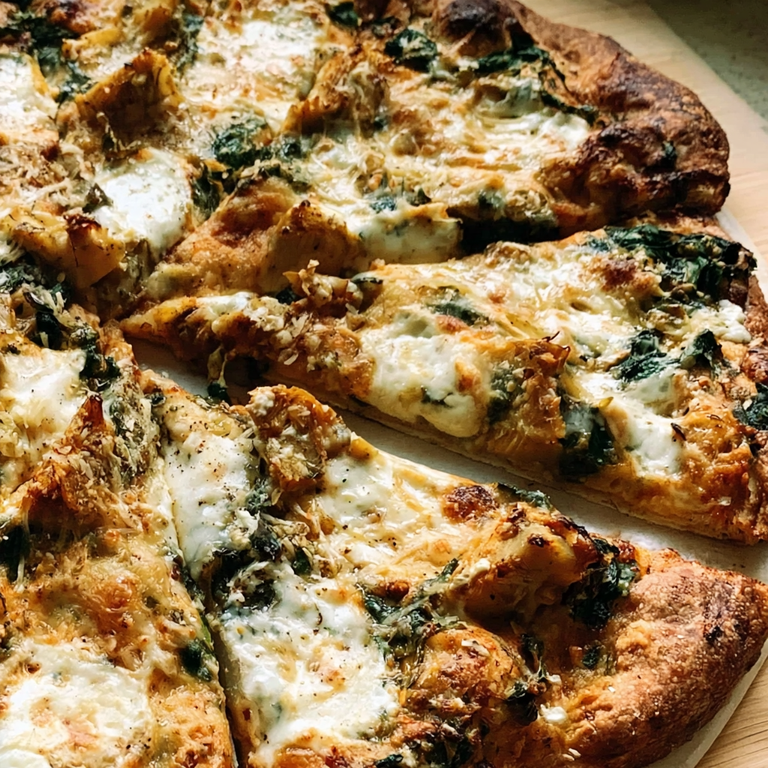 The Absolute Easiest Spinach and Artichoke Pizza