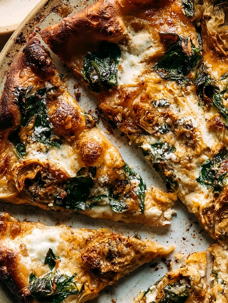 The Absolute Easiest Spinach and Artichoke Pizza