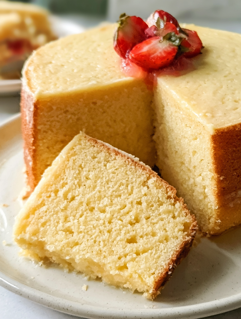 Butter Cake (Vanilla Sponge Cake) with Strawberries & Cream