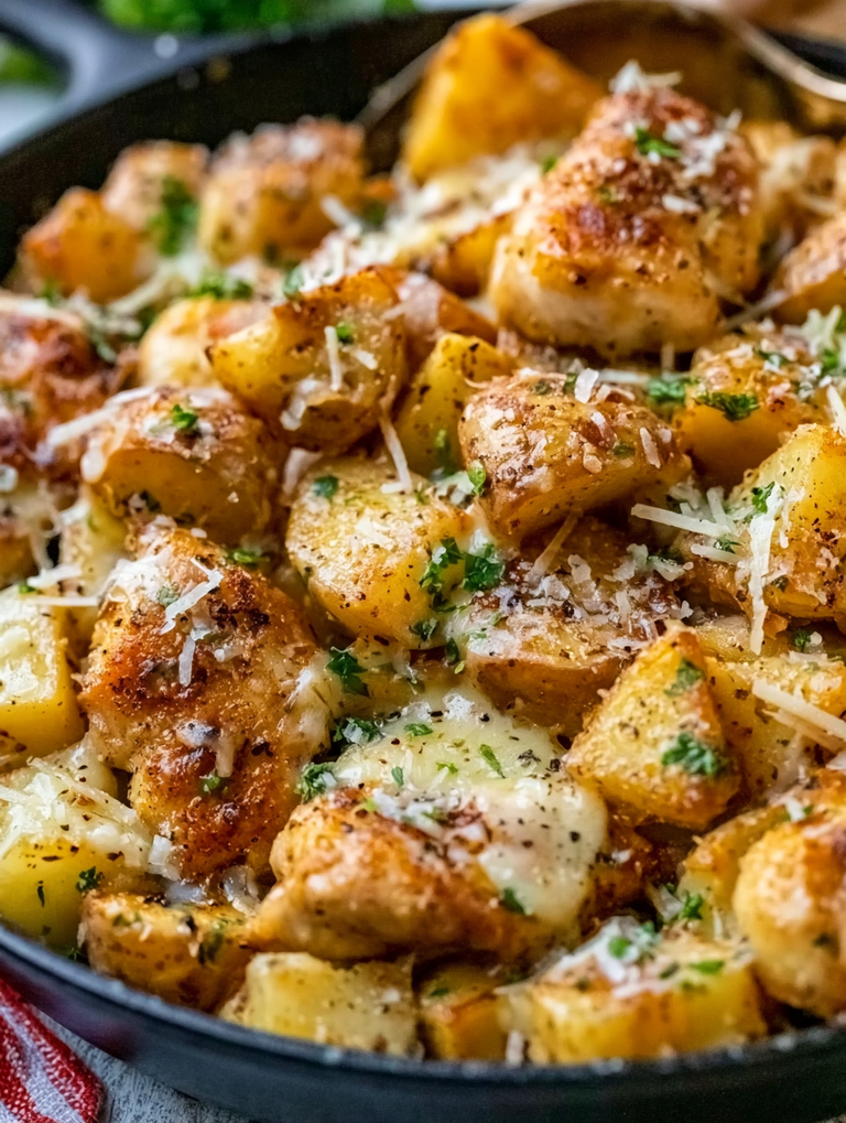 Garlic Parmesan Chicken and Potatoes Skillet