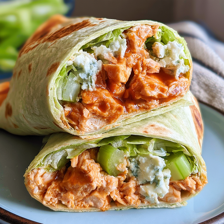 Buffalo Chicken Wraps with Blue Cheese and Celery