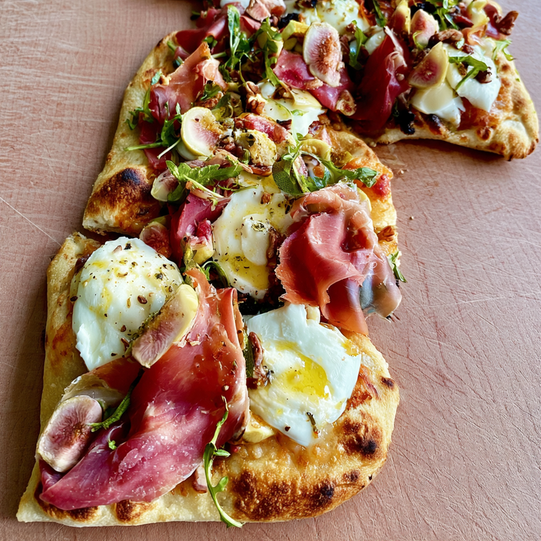 Burrata Flatbread with Apple, Prosciutto and Honey
