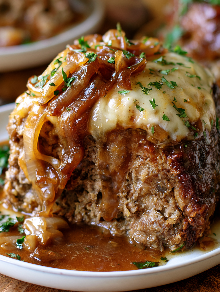 Crockpot French Onion Meatloaf with Gruyère Cheese